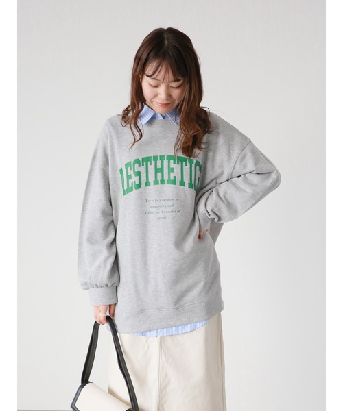 ehka sopo（エヘカソポ）の「カレッジロゴビッグスウェット（スウェット・レディース・グレー/オフホワイト/グリーン・ﾌﾘ-）」の17枚目の写真