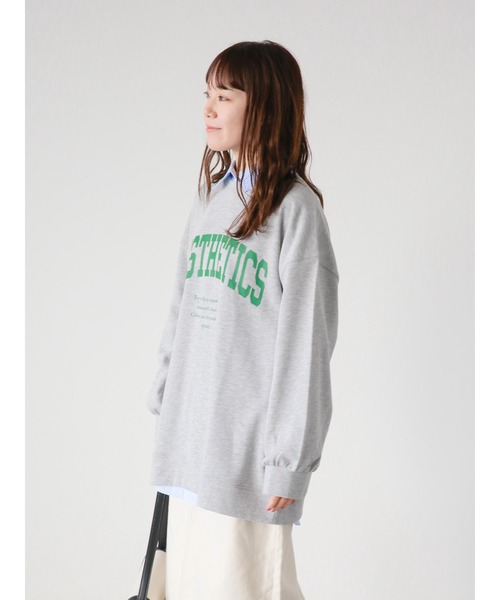 ehka sopo（エヘカソポ）の「カレッジロゴビッグスウェット（スウェット・レディース・グレー/オフホワイト/グリーン・ﾌﾘ-）」の19枚目の写真