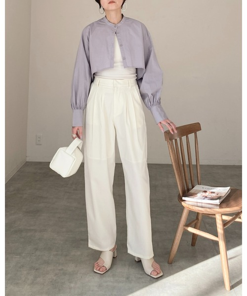 She's Closet(シーズクローゼット)の「スタンドカラーカラーボリュームスリーブ長袖フレアショート丈クロップドシャツ(シャツ/ブラウス・レディース・ホワイト/グレー/ブラック/ライトブルー/アイボリー・FREE)」の10枚目の写真