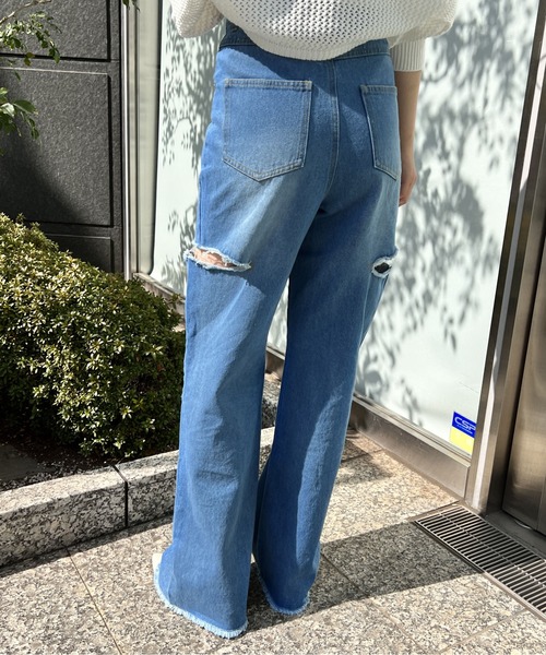 one way（ワンウェイ）の「サイドブロークンストレートデニム（丈長め）（デニムパンツ・レディース・ライトブルー/ホワイト/ダークブルー/ブルー系その他・S/M）」の8枚目の写真