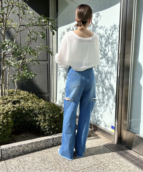 one way（ワンウェイ）の「サイドブロークンストレートデニム（丈長め）（デニムパンツ・レディース・ライトブルー/ホワイト/ダークブルー/ブルー系その他・S/M）」の20枚目の写真