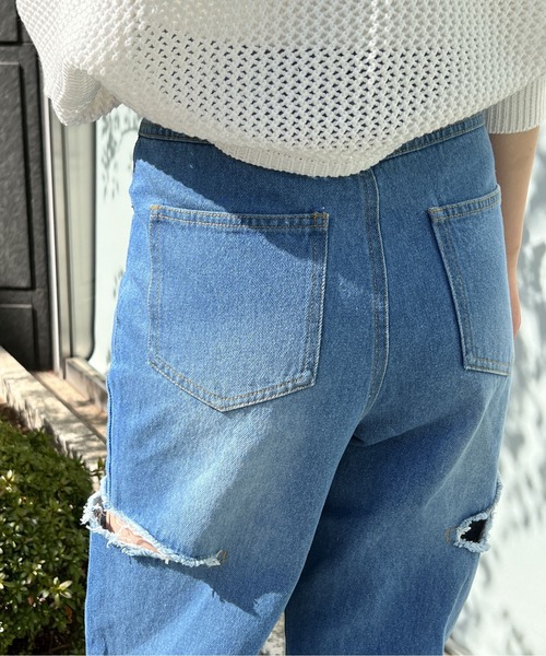 one way（ワンウェイ）の「サイドブロークンストレートデニム（丈長め）（デニムパンツ・レディース・ライトブルー/ホワイト/ダークブルー/ブルー系その他・S/M）」の11枚目の写真