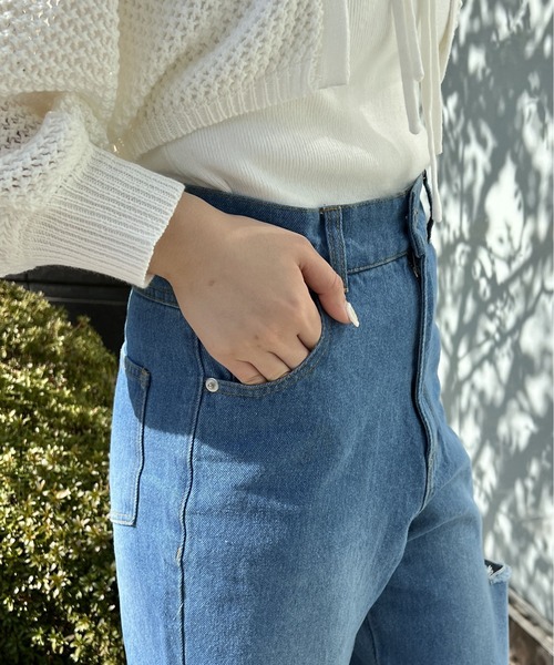 one way（ワンウェイ）の「サイドブロークンストレートデニム（丈長め）（デニムパンツ・レディース・ライトブルー/ホワイト/ダークブルー/ブルー系その他・S/M）」の17枚目の写真