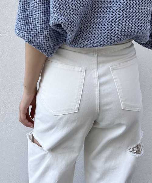 one way（ワンウェイ）の「サイドブロークンストレートデニム（丈長め）（デニムパンツ・レディース・ライトブルー/ホワイト/ダークブルー/ブルー系その他・S/M）」の6枚目の写真