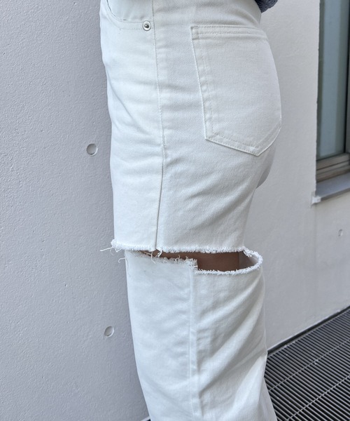 one way（ワンウェイ）の「サイドブロークンストレートデニム（丈長め）（デニムパンツ・レディース・ライトブルー/ホワイト/ダークブルー/ブルー系その他・S/M）」の21枚目の写真