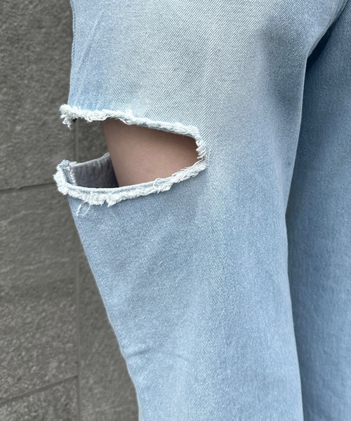 one way（ワンウェイ）の「サイドブロークンストレートデニム（丈長め）（デニムパンツ・レディース・ライトブルー/ホワイト/ダークブルー/ブルー系その他・S/M）」の10枚目の写真