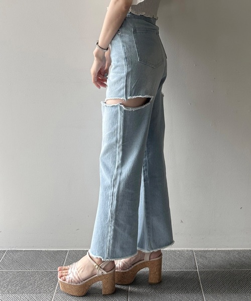 one way（ワンウェイ）の「サイドブロークンストレートデニム（丈長め）（デニムパンツ・レディース・ライトブルー/ホワイト/ダークブルー/ブルー系その他・S/M）」の18枚目の写真