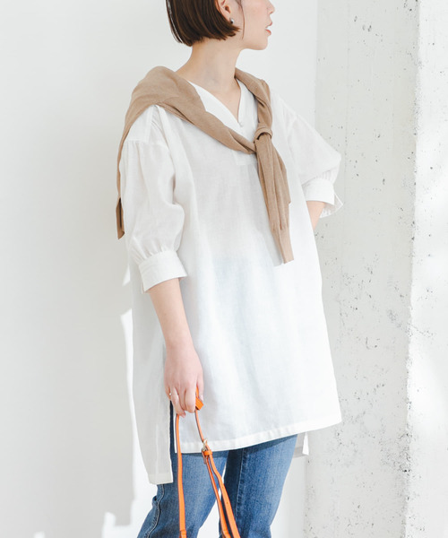 F by ROSSO(エフバイロッソ)の「『UR TECH 高機能リネン』F by ROSSO スキッパーチュニックブラウス(チュニック・レディース・ブルー系その他/オフホワイト/ブラック/イエロー・FREE)」の5枚目の写真