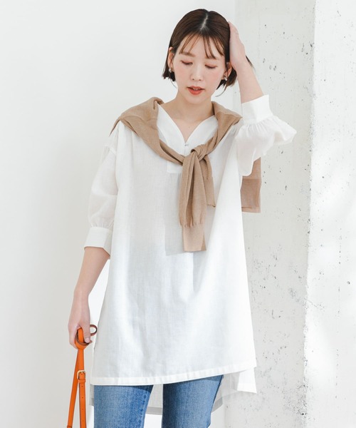 F by ROSSO(エフバイロッソ)の「『UR TECH 高機能リネン』F by ROSSO スキッパーチュニックブラウス(チュニック・レディース・ブルー系その他/オフホワイト/ブラック/イエロー・FREE)」の6枚目の写真