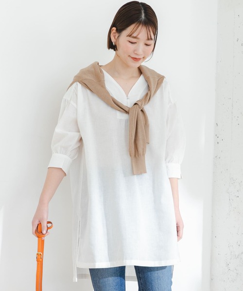 F by ROSSO(エフバイロッソ)の「『UR TECH 高機能リネン』F by ROSSO スキッパーチュニックブラウス(チュニック・レディース・ブルー系その他/オフホワイト/ブラック/イエロー・FREE)」の7枚目の写真