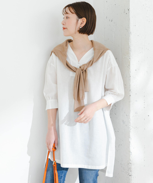 F by ROSSO(エフバイロッソ)の「『UR TECH 高機能リネン』F by ROSSO スキッパーチュニックブラウス(チュニック・レディース・ブルー系その他/オフホワイト/ブラック/イエロー・FREE)」の8枚目の写真