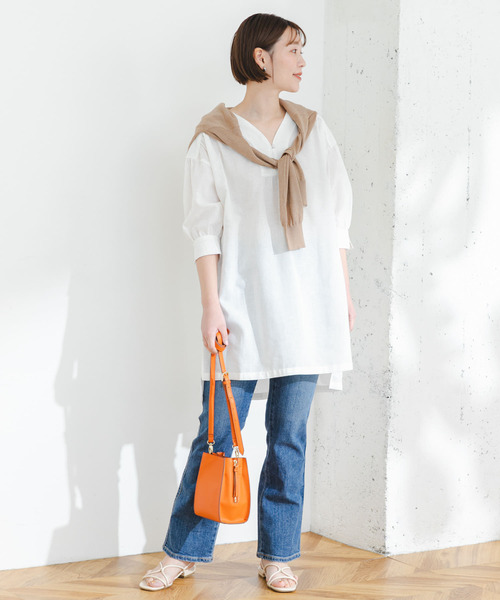 F by ROSSO(エフバイロッソ)の「『UR TECH 高機能リネン』F by ROSSO スキッパーチュニックブラウス(チュニック・レディース・ブルー系その他/オフホワイト/ブラック/イエロー・FREE)」の9枚目の写真