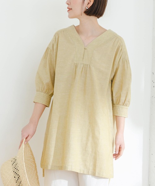 F by ROSSO(エフバイロッソ)の「『UR TECH 高機能リネン』F by ROSSO スキッパーチュニックブラウス(チュニック・レディース・ブルー系その他/オフホワイト/ブラック/イエロー・FREE)」の11枚目の写真