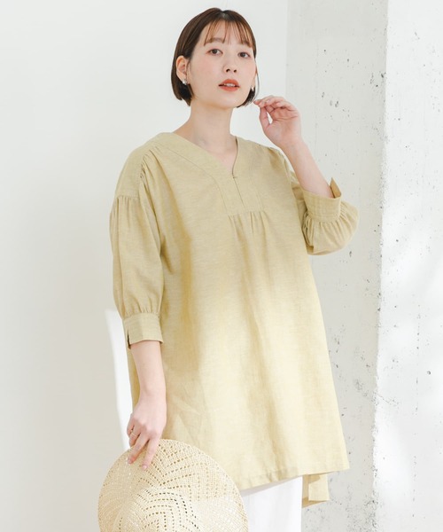 F by ROSSO(エフバイロッソ)の「『UR TECH 高機能リネン』F by ROSSO スキッパーチュニックブラウス(チュニック・レディース・ブルー系その他/オフホワイト/ブラック/イエロー・FREE)」の12枚目の写真