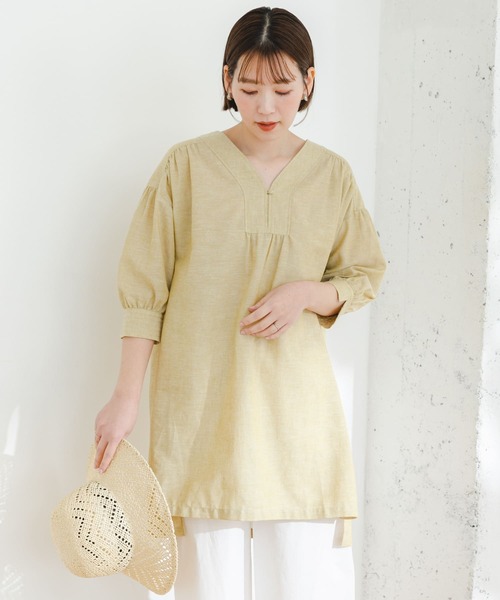 F by ROSSO(エフバイロッソ)の「『UR TECH 高機能リネン』F by ROSSO スキッパーチュニックブラウス(チュニック・レディース・ブルー系その他/オフホワイト/ブラック/イエロー・FREE)」の13枚目の写真