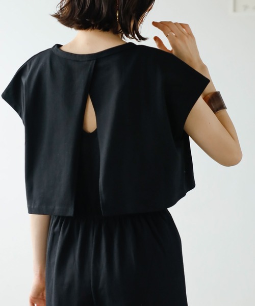 GeeRA（ジーラ）の「【２点セット】Ｖネックサロペ＆Ｔシャツ（サロペット/オーバーオール・レディース・ブラック/モカ・MEDIUM）」の6枚目の写真