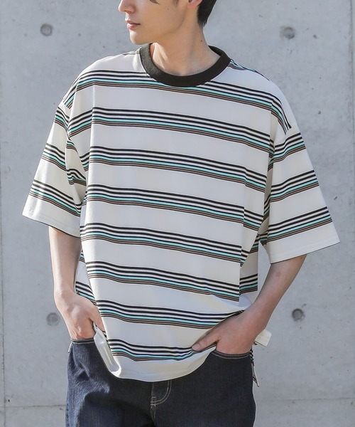 n'OrLABEL(ノアールレーベル)の「『マルチボーダーTシャツ』(Tシャツ/カットソー・メンズ・オフホワイト/ブラック/グレー・FREE)」の2枚目の写真