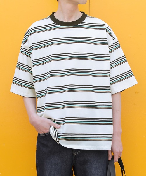 n'OrLABEL(ノアールレーベル)の「『マルチボーダーTシャツ』(Tシャツ/カットソー・メンズ・オフホワイト/ブラック/グレー・FREE)」の8枚目の写真