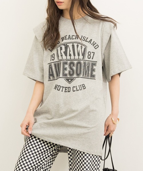 DAY CLOSET(デイ クローゼット)の「レディース チュニック風レイヤードロゴTシャツ(Tシャツ/カットソー・レディース・ブラック/グレー・L/S/M)」の8枚目の写真