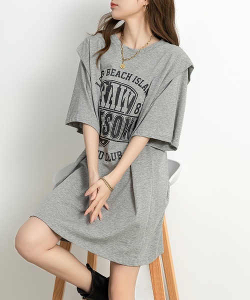 DAY CLOSET(デイ クローゼット)の「レディース チュニック風レイヤードロゴTシャツ(Tシャツ/カットソー・レディース・ブラック/グレー・L/S/M)」の22枚目の写真