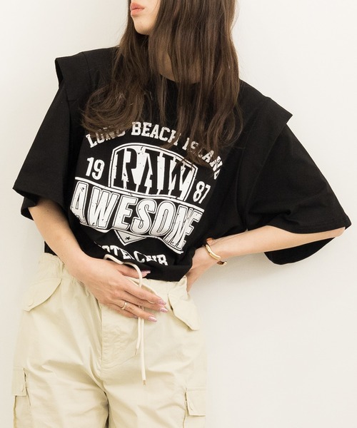 DAY CLOSET(デイ クローゼット)の「レディース チュニック風レイヤードロゴTシャツ(Tシャツ/カットソー・レディース・ブラック/グレー・L/S/M)」の10枚目の写真
