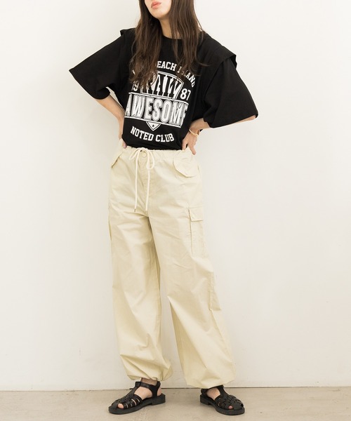DAY CLOSET(デイ クローゼット)の「レディース チュニック風レイヤードロゴTシャツ(Tシャツ/カットソー・レディース・ブラック/グレー・L/S/M)」の7枚目の写真