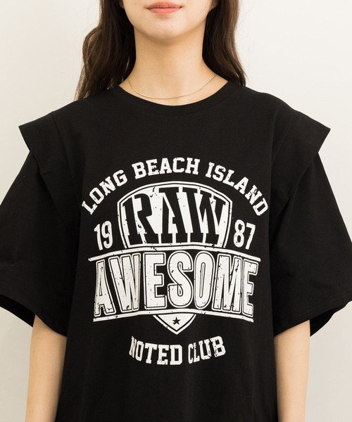 DAY CLOSET(デイ クローゼット)の「レディース チュニック風レイヤードロゴTシャツ(Tシャツ/カットソー・レディース・ブラック/グレー・L/S/M)」の13枚目の写真