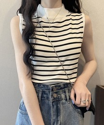 ボーダーノースリーブトップス