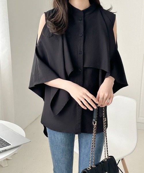 ABITOKYO(アビトーキョー)の「ケープデザインラッフルカラーシャツブラウス(シャツ/ブラウス・レディース・ブラック/ブルーグレー/ベージュ/ネイビー/グリーン/グレイッシュベージュ/ブラウン・M/L)」の14枚目の写真