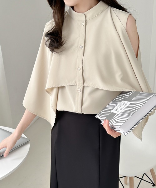 ABITOKYO(アビトーキョー)の「ケープデザインラッフルカラーシャツブラウス(シャツ/ブラウス・レディース・ブラック/ブルーグレー/ベージュ/ネイビー/グリーン/グレイッシュベージュ/ブラウン・M/L)」の9枚目の写真