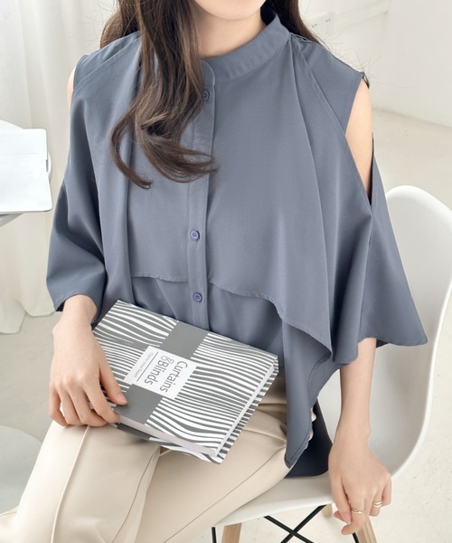 ABITOKYO(アビトーキョー)の「ケープデザインラッフルカラーシャツブラウス(シャツ/ブラウス・レディース・ブラック/ブルーグレー/ベージュ/ネイビー/グリーン/グレイッシュベージュ/ブラウン・M/L)」の22枚目の写真