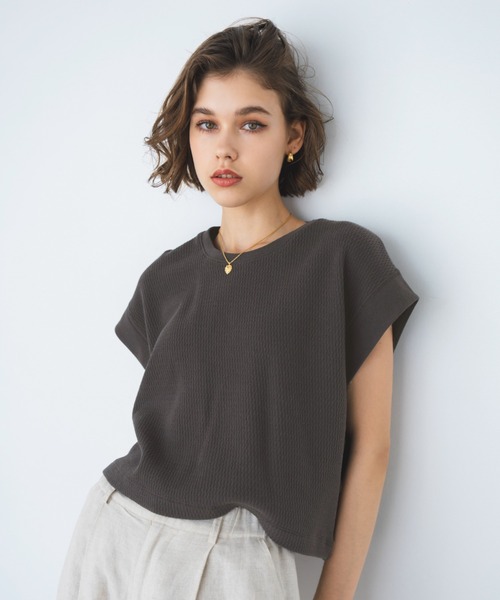 ALEXIA STAM（アリシアスタン）の「Honeycomb Waffle Sleeveless Top /ハニカムスリーブレストップス（Tシャツ/カットソー・レディース・ラベンダー/グリーン/チャコールグレー/アイボリー・FREE）」の6枚目の写真