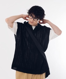 スキッパー透かし編みニットベスト