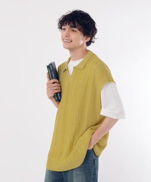 MUHET（ミュエータ）の「スキッパー透かし編みニットベスト（ベスト・レディース・マスタード/ブラック/ブルー・MEDIUM/X-LARGE）」の21枚目の写真