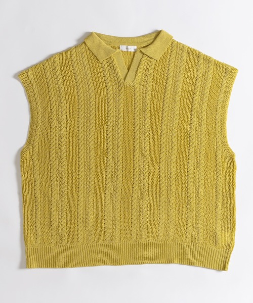 MUHET（ミュエータ）の「スキッパー透かし編みニットベスト（ベスト・レディース・マスタード/ブラック/ブルー・MEDIUM/X-LARGE）」の20枚目の写真