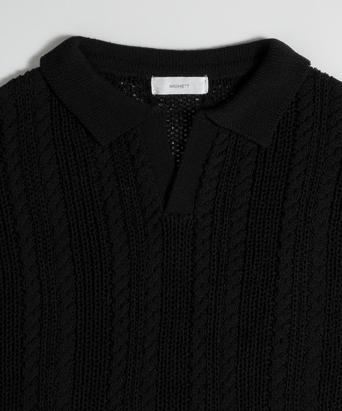 MUHET（ミュエータ）の「スキッパー透かし編みニットベスト（ベスト・レディース・マスタード/ブラック/ブルー・MEDIUM/X-LARGE）」の4枚目の写真