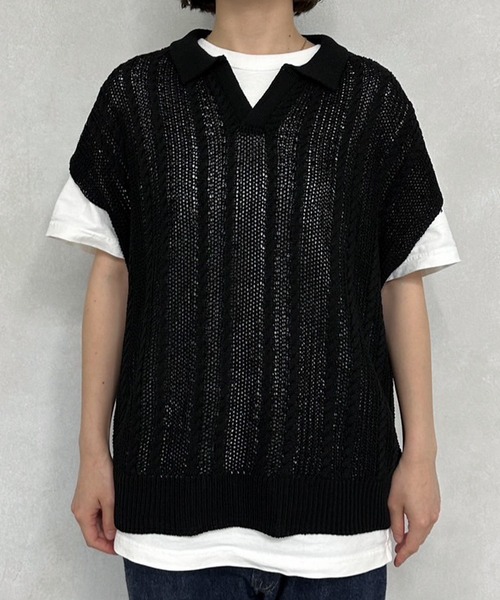 MUHET（ミュエータ）の「スキッパー透かし編みニットベスト（ベスト・レディース・マスタード/ブラック/ブルー・MEDIUM/X-LARGE）」の22枚目の写真