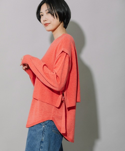 Munich(ミューニック)の「天竺編みニット&片畦編みニットレイヤードツイントップス(ニット/セーター・レディース・ブラック/グレー/ブラウン/ベージュ/ピンク・FREE)」の15枚目の写真