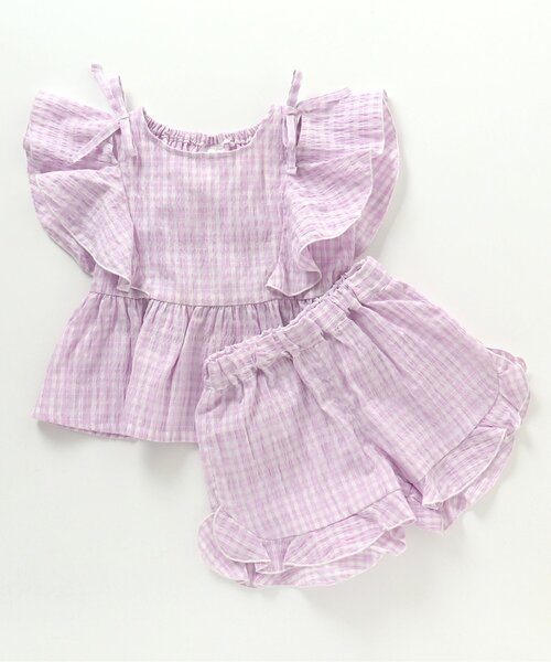 apres les cours（アプレレクール）の「【WEB限定】マルチストライプ・チェック柄セットアップ（セットアップ・キッズ・ラベンダー/イエロー・80/90/100/110/120/130/140）」の4枚目の写真