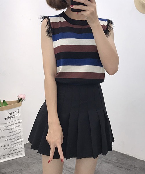 gossip!ロサンゼルス(ゴシップロサンゼルス)の「YUGA ショート丈 プリーツスカート(スカート・レディース・ホワイト/ブラック/ライトグレー・M/L)」の16枚目の写真