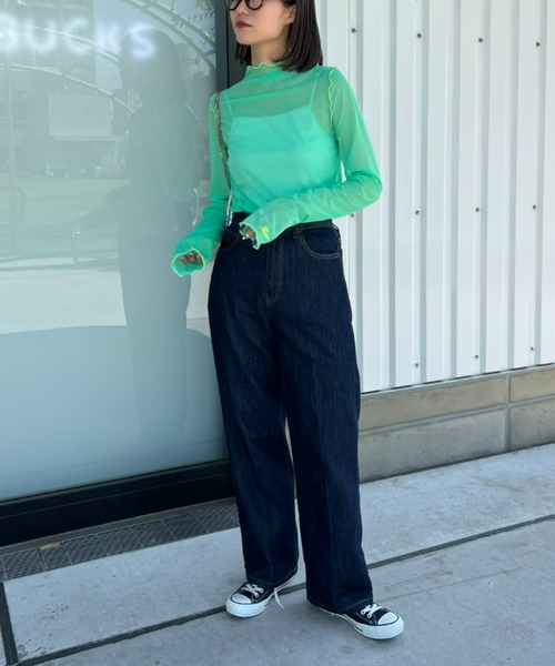 HELLO.SANFRANCISCO（ハローサンフランシスコ）の「【HELLO.SANFRANCISCO/ハローサンフランシスコ】配色メローシアーネットタートル（Tシャツ/カットソー・レディース・オフホワイト/サックスブルー/グリーン/ピンク・ONE SIZE）」の20枚目の写真