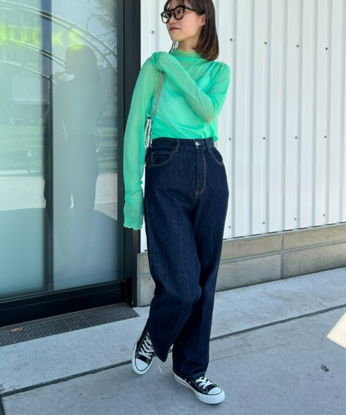 HELLO.SANFRANCISCO（ハローサンフランシスコ）の「【HELLO.SANFRANCISCO/ハローサンフランシスコ】配色メローシアーネットタートル（Tシャツ/カットソー・レディース・オフホワイト/サックスブルー/グリーン/ピンク・ONE SIZE）」の19枚目の写真