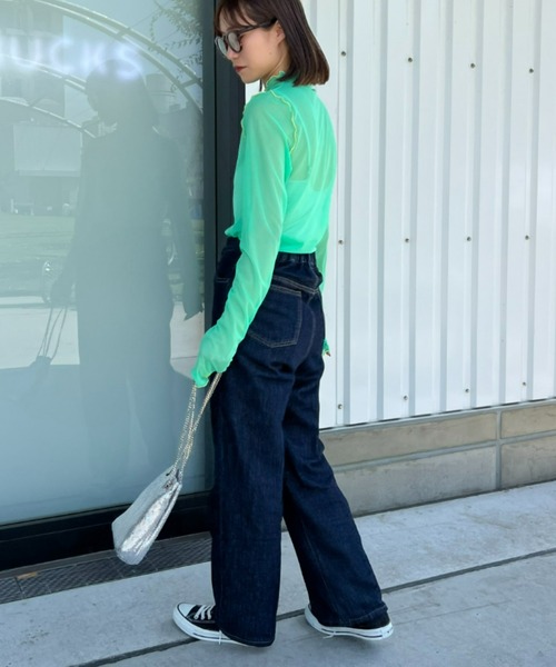 HELLO.SANFRANCISCO（ハローサンフランシスコ）の「【HELLO.SANFRANCISCO/ハローサンフランシスコ】配色メローシアーネットタートル（Tシャツ/カットソー・レディース・オフホワイト/サックスブルー/グリーン/ピンク・ONE SIZE）」の21枚目の写真