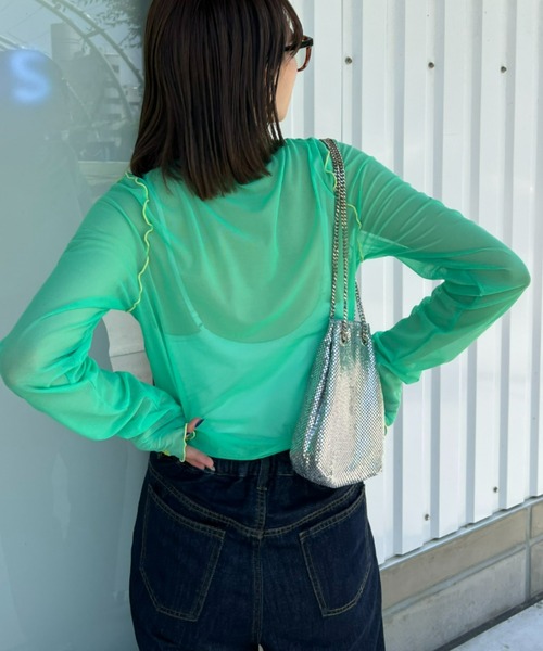 HELLO.SANFRANCISCO（ハローサンフランシスコ）の「【HELLO.SANFRANCISCO/ハローサンフランシスコ】配色メローシアーネットタートル（Tシャツ/カットソー・レディース・オフホワイト/サックスブルー/グリーン/ピンク・ONE SIZE）」の18枚目の写真