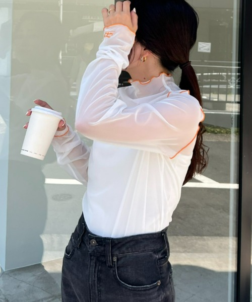 HELLO.SANFRANCISCO（ハローサンフランシスコ）の「【HELLO.SANFRANCISCO/ハローサンフランシスコ】配色メローシアーネットタートル（Tシャツ/カットソー・レディース・オフホワイト/サックスブルー/グリーン/ピンク・ONE SIZE）」の8枚目の写真