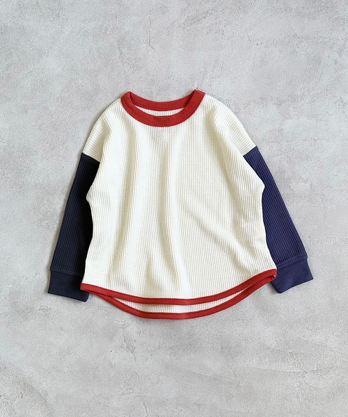 Life Support Products（ライフサポートプロダクツ）の「ワッフルロンT（80～150cm）（Tシャツ/カットソー・キッズ・杢グレー/ブラック系その他/オレンジ/ネイビー/ホワイト系その他/ワインレッド/ピンク/グレー系その他/オフホワイト/チャコール/イエロー/ブルー系その他/グリーン/レッド・80/90/95/100/110/120/130/140/150）」の3枚目の写真