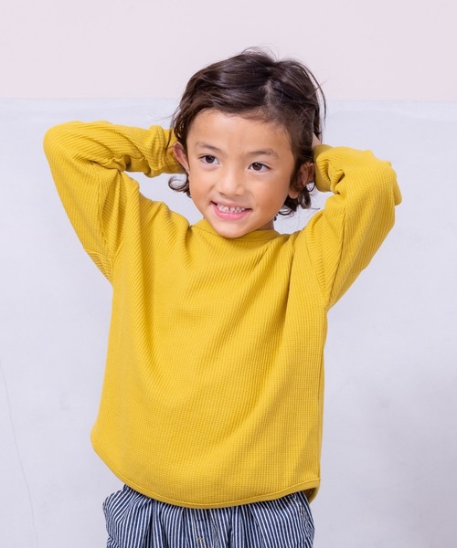 Life Support Products（ライフサポートプロダクツ）の「ワッフルロンT（80～150cm）（Tシャツ/カットソー・キッズ・杢グレー/ブラック系その他/オレンジ/ネイビー/ホワイト系その他/ワインレッド/ピンク/グレー系その他/オフホワイト/チャコール/イエロー/ブルー系その他/グリーン/レッド・80/90/95/100/110/120/130/140/150）」の10枚目の写真