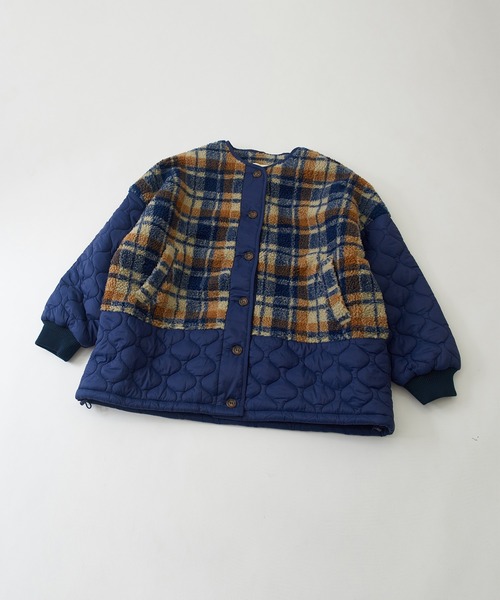 CUBE SUGAR（キューブシュガー）の「チェックボア×キルティングノーカラーブルゾン（ブルゾン・レディース・カーキ/ネイビー・M）」の11枚目の写真