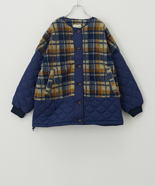 CUBE SUGAR（キューブシュガー）の「チェックボア×キルティングノーカラーブルゾン（ブルゾン・レディース・カーキ/ネイビー・M）」の22枚目の写真