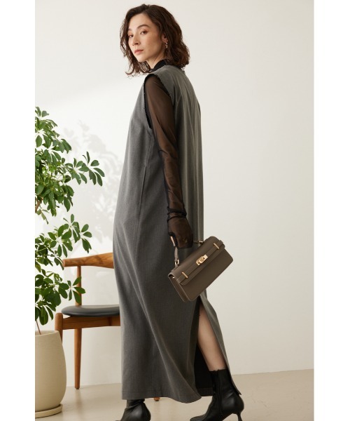 crie conforto（クリーコンフォルト）の「ディープネックワンピース（ワンピース・レディース・グレー/ブラック・MEDIUM/SMALL）」の4枚目の写真